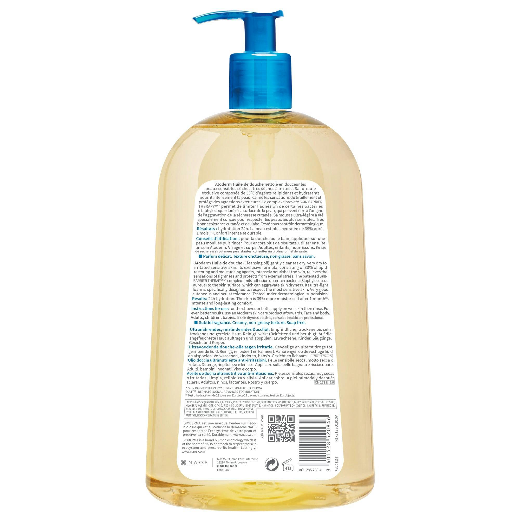 Bioderma Atoderm Shower Oil Ultra-Nourishing Body Wash for Dry Skin 1L