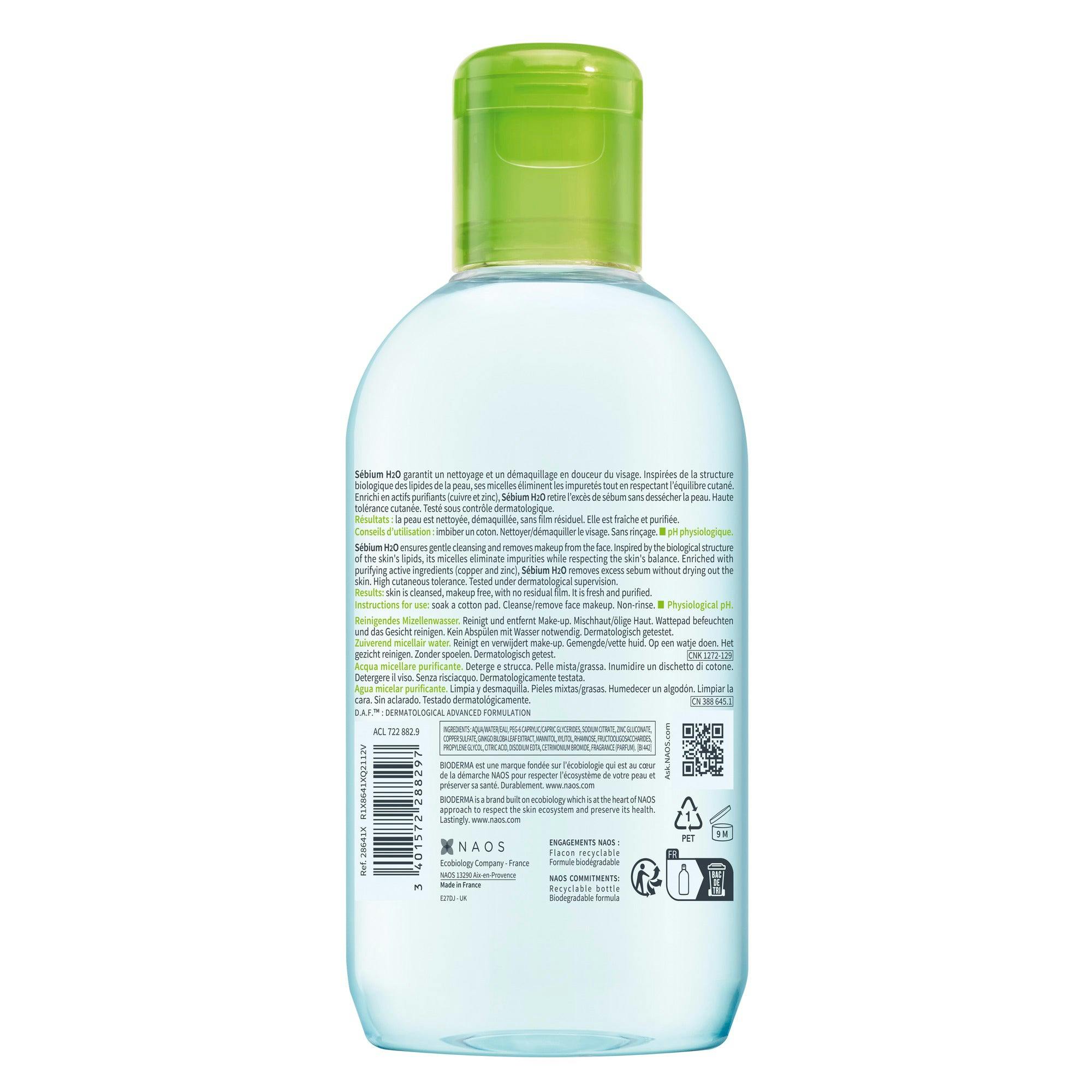 Bioderma Sebium H2O Purifying Micellar Water Cleanser for Oily Skin 250ml