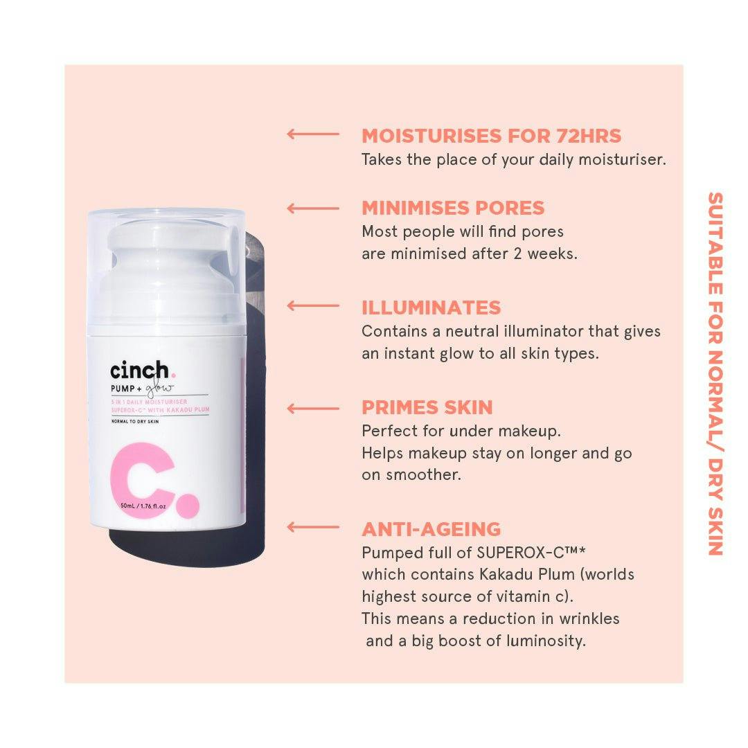 Cinch Pump + Glow 5 in 1 Daily Moisturiser 50ml