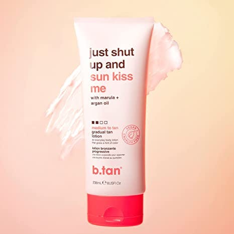 b.tan just shut up & sunkiss me - medium to tan everyday glow lotion 236mL