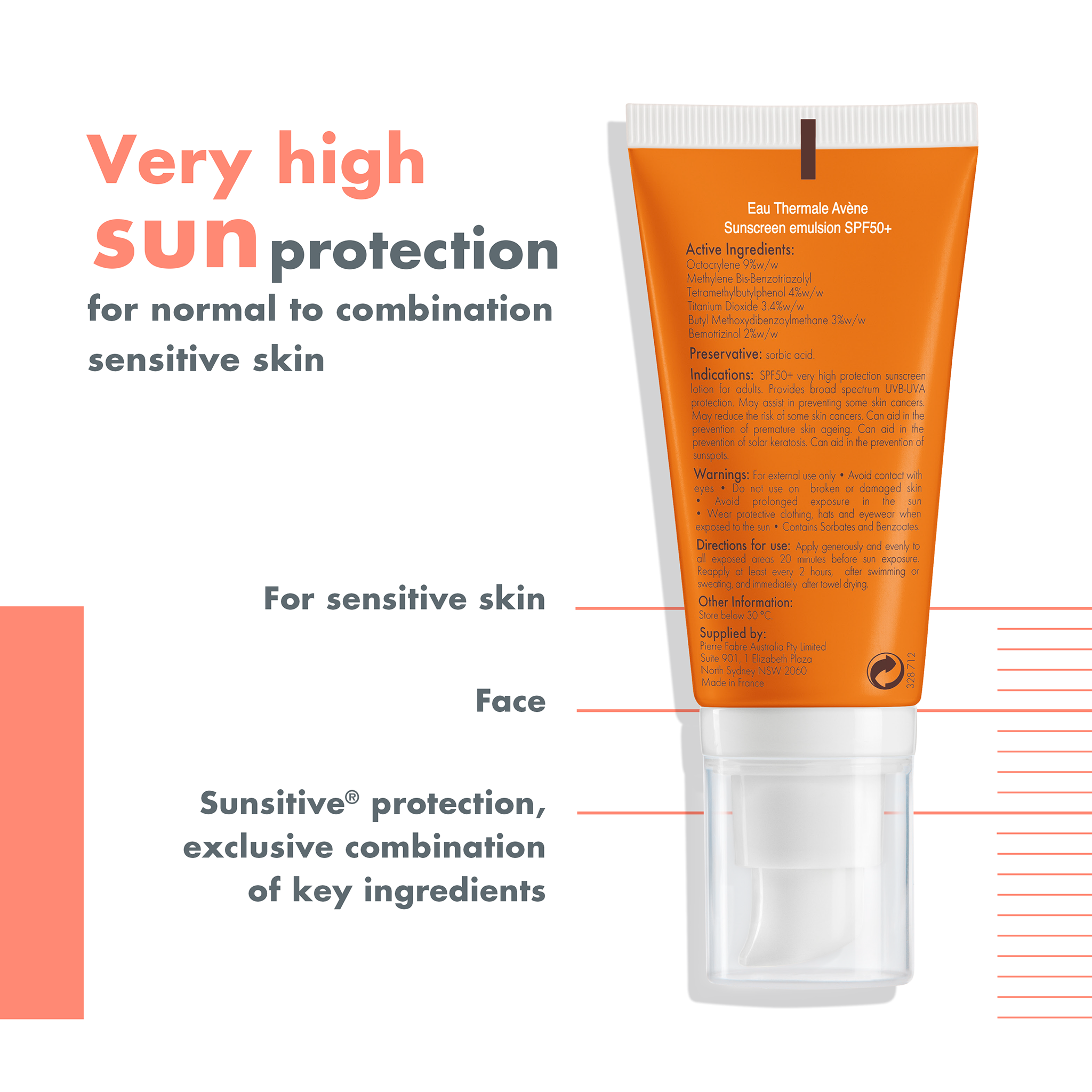 Avène Sunscreen Emulsion Face SPF 50+ 50ml - For Sensitive Skin