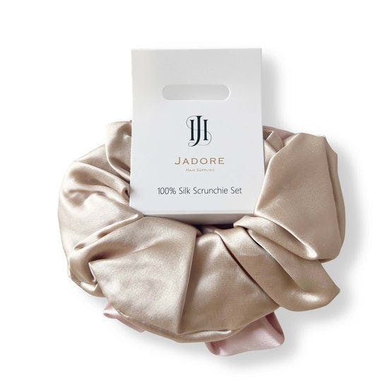 Jadore Silk Scrunchie 2 pack Beige/Pink