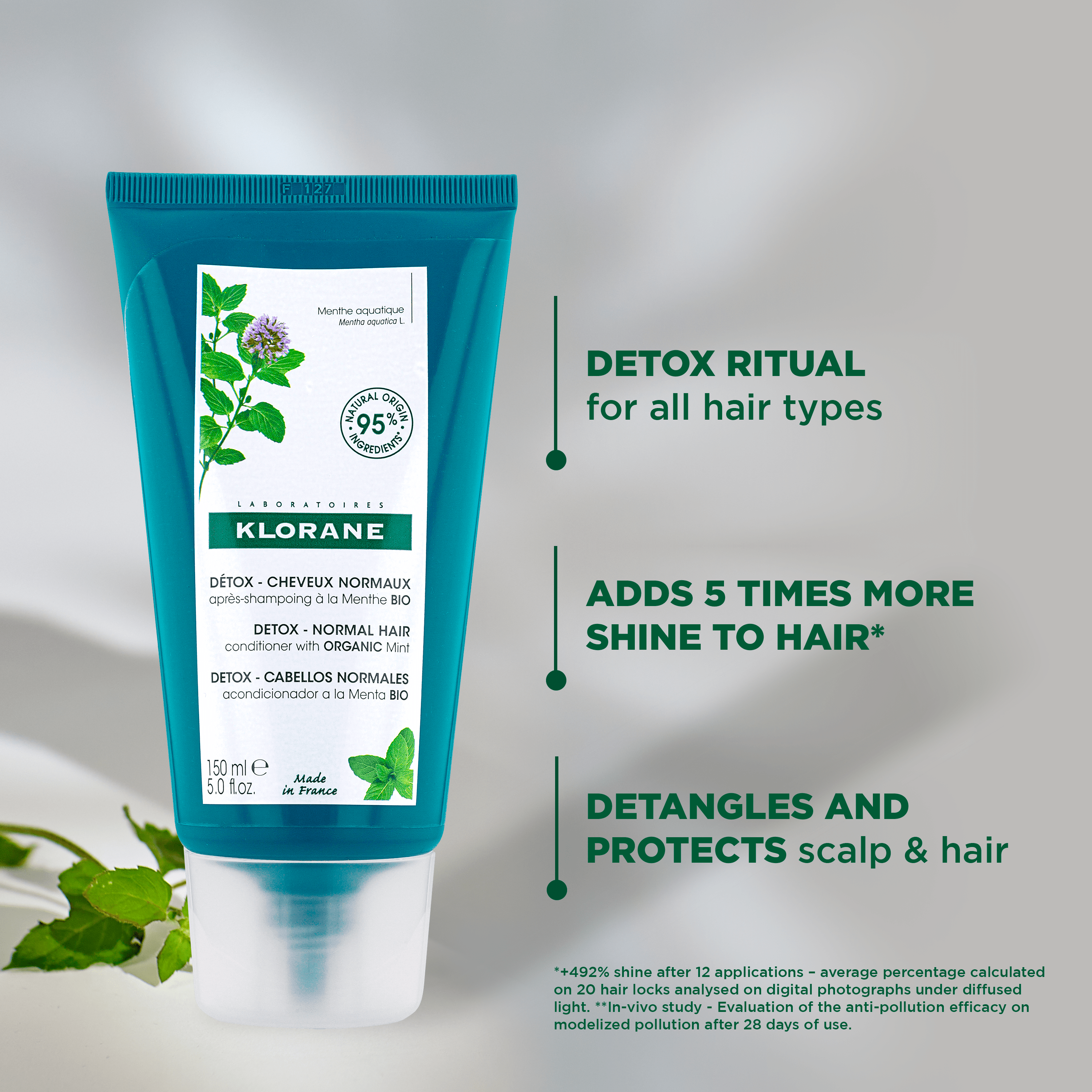 Klorane Detox Conditioner with Organic Mint 150ml - Normal Hair