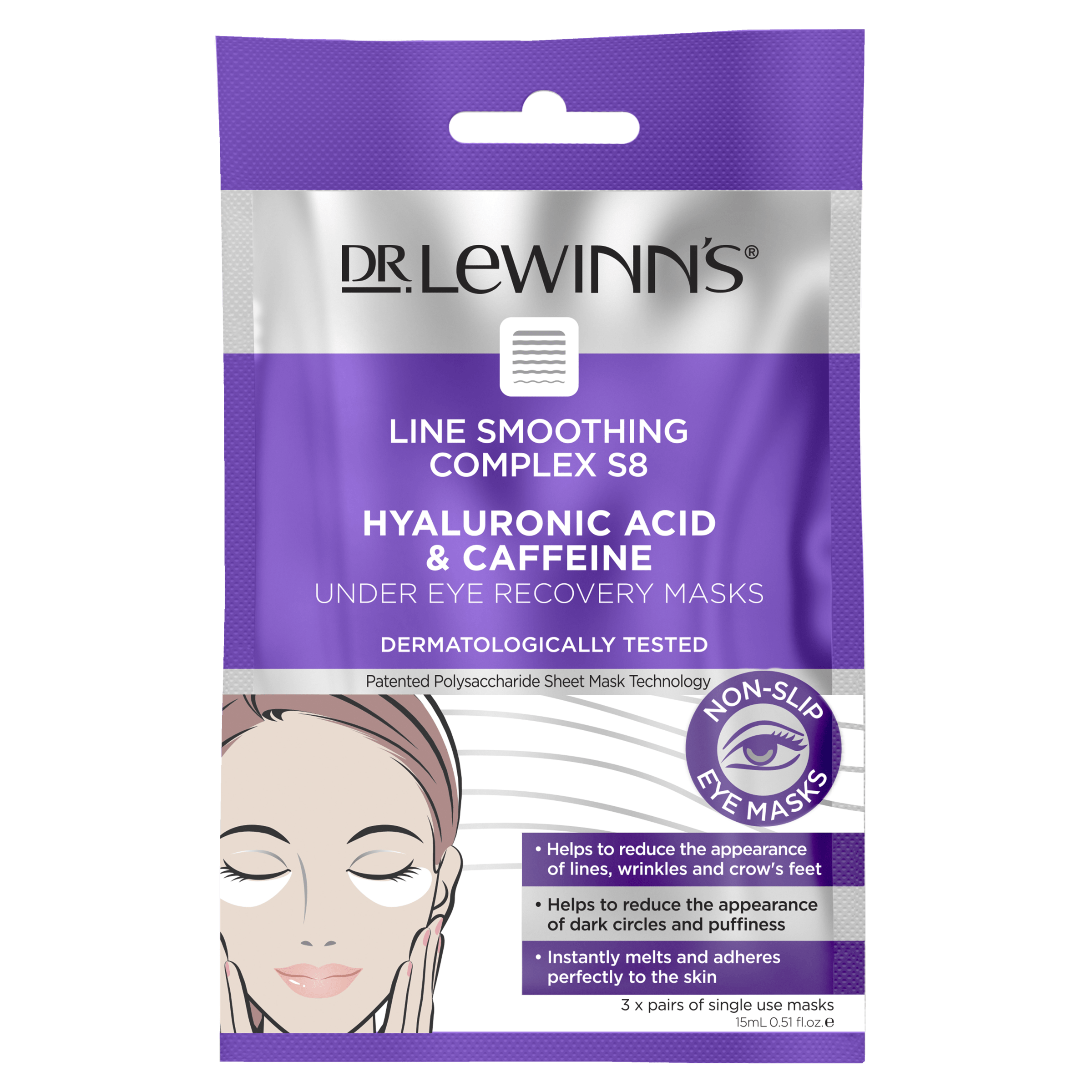 Dr. LeWinn's LSC S8 Hyaluronic Acid & Caffeine Under Eye Recovery Masks 3PC
