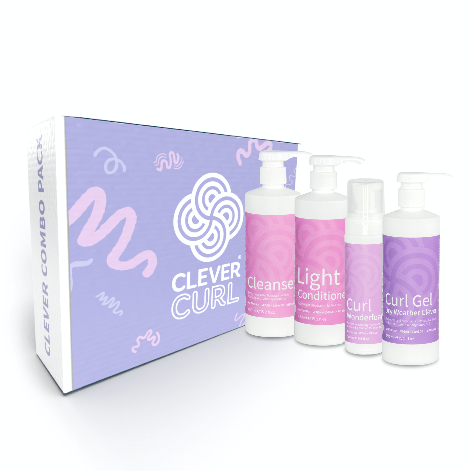 Clever Curl Cleanser, Light Conditioner, Dry Weather Gel and Wonderfoam Combo Pack