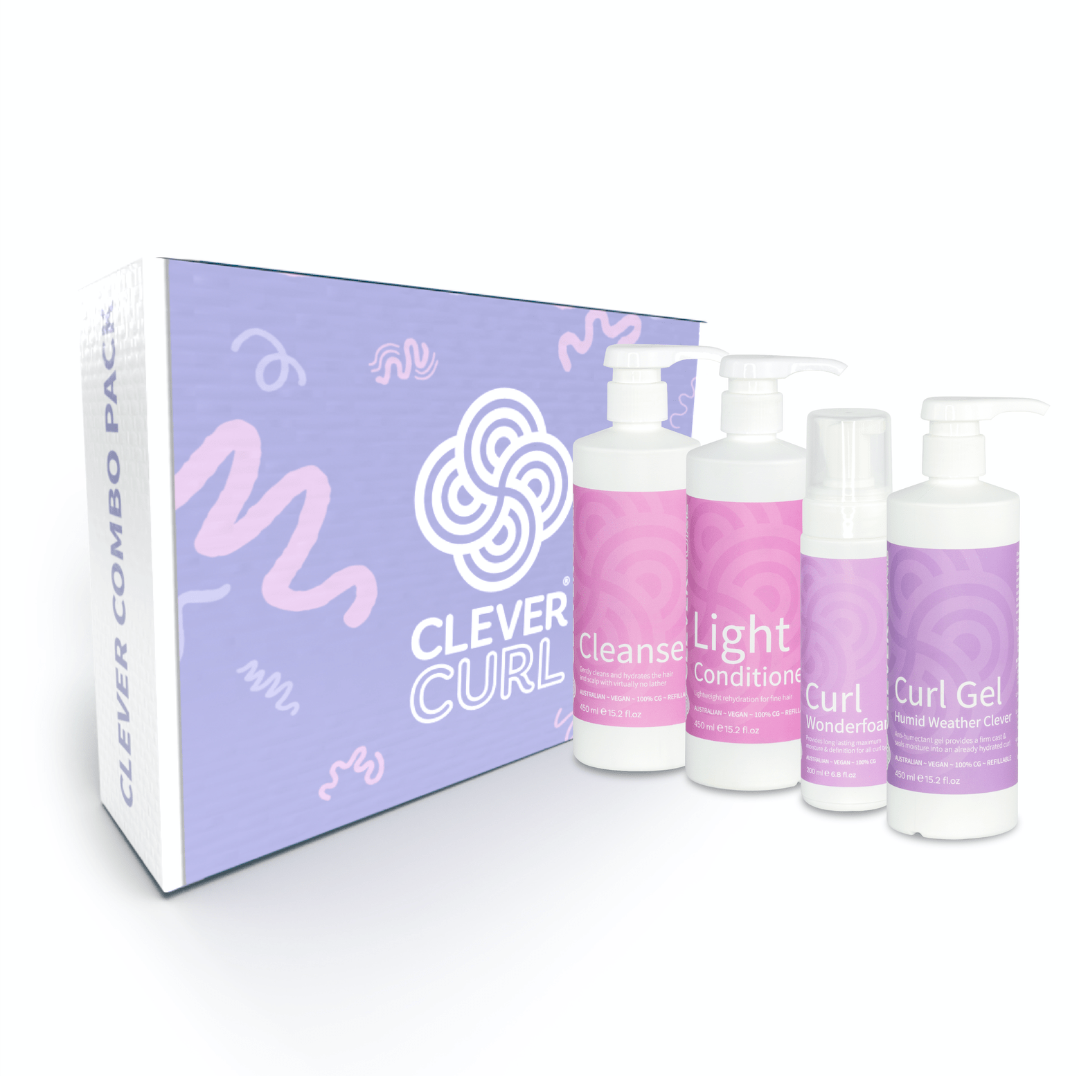 Clever Curl Cleanser, Light Conditioner, Humid Weather Gel and Wonderfoam Combo Pack