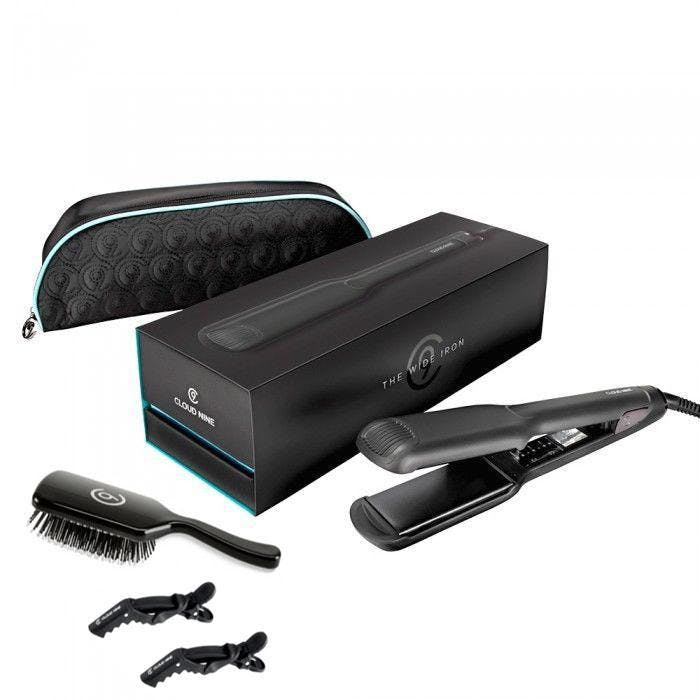 Cloud Nine Wide Iron Hair Straightener + Bonus Case, Paddle Brush and Clips